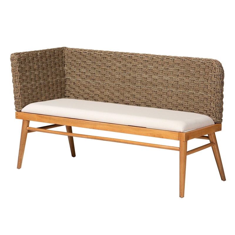 bali & pari Denver Seagrass and Acacia Wood 2-Piece Dining Nook Banquette Set