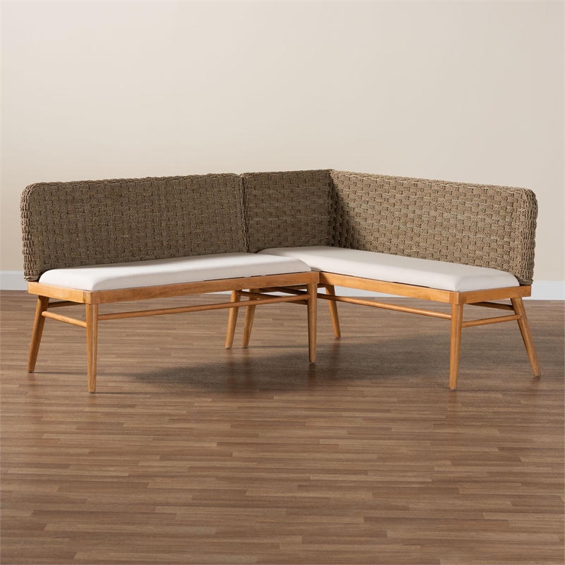 bali & pari Denver Seagrass and Acacia Wood 2-Piece Dining Nook Banquette Set