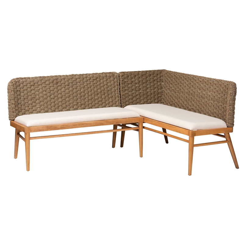 bali & pari Denver Seagrass and Acacia Wood 2-Piece Dining Nook Banquette Set