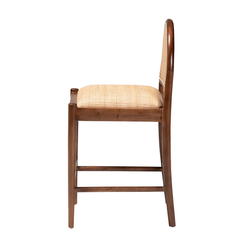 bali & pari Maryland Bohemian Natural Rattan and Acacia Wood Counter Stool