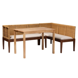 bali & pari Tabanan Brown Rattan and Brown Acacia Wood 3-Piece Dining Nook set