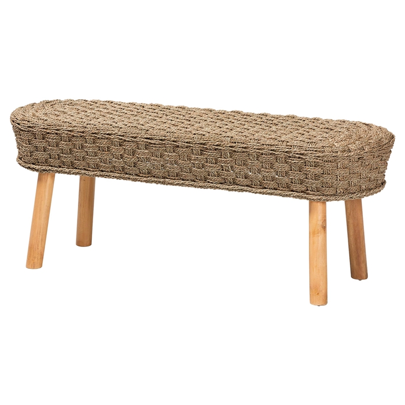 bali & pari Denver Natural Seagrass and Acacia Wood 5-Piece Dining Nook Set