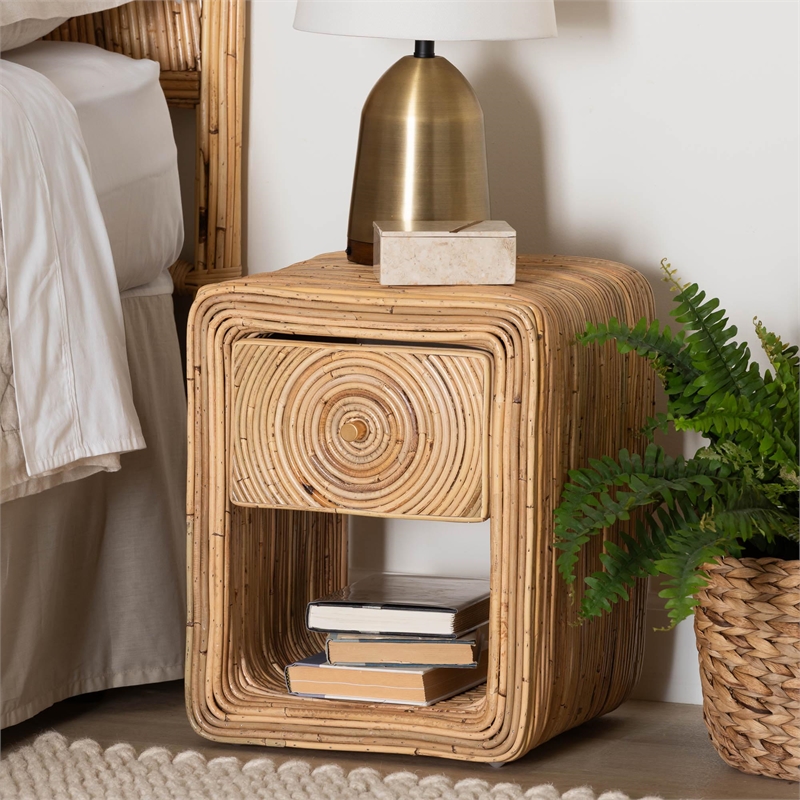 bali & pari Rosina Bohemian Natural Rattan 1-Drawer Nightstand