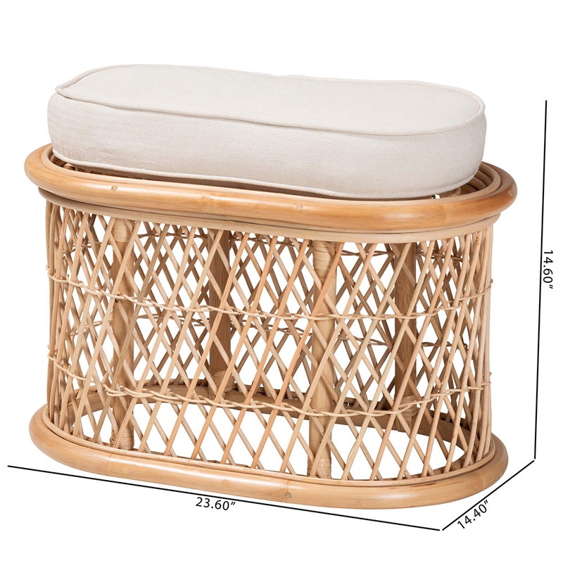 bali & pari Ladonna Bohemian Natural Rattan Ottoman Footstool