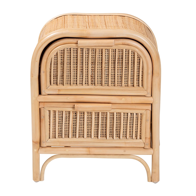 bali & pari Adrika Bohemian Natural Rattan 2-Drawer Nightstand