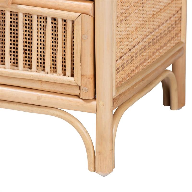 bali & pari Adrika Bohemian Natural Rattan 2-Drawer Nightstand