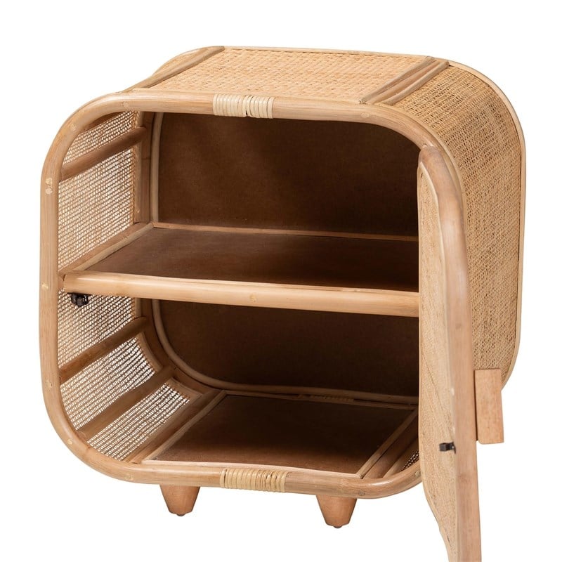 bali & pari Keita Bohemian Natural Rattan and Mahogany Wood Nightstand