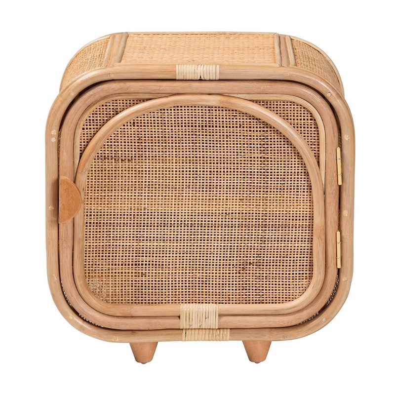 bali & pari Keita Bohemian Natural Rattan and Mahogany Wood Nightstand