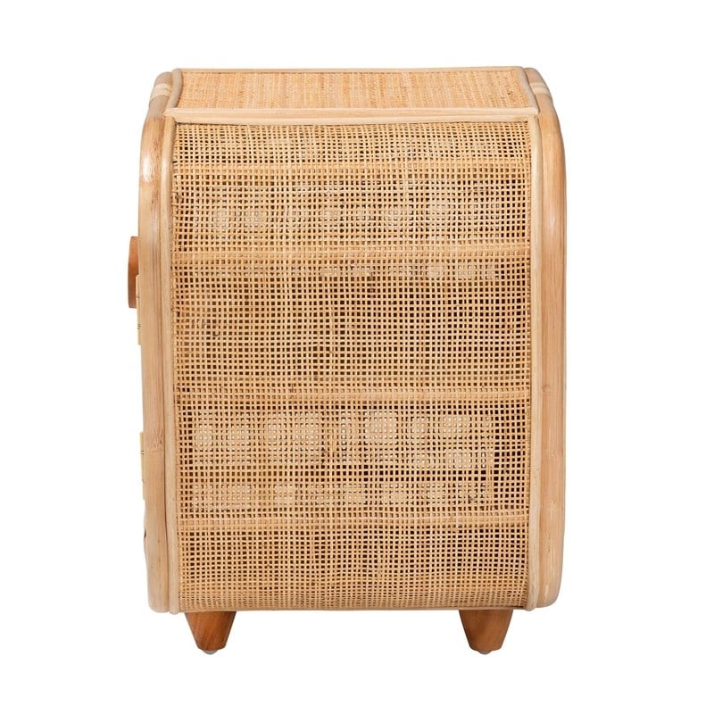 bali & pari Keita Bohemian Natural Rattan and Mahogany Wood Nightstand
