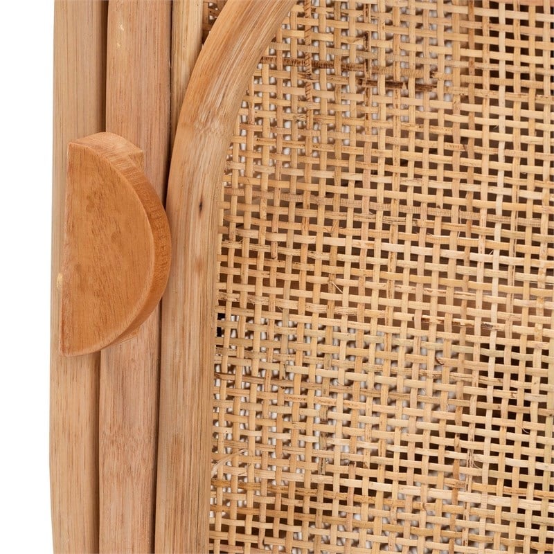 bali & pari Keita Bohemian Natural Rattan and Mahogany Wood Nightstand