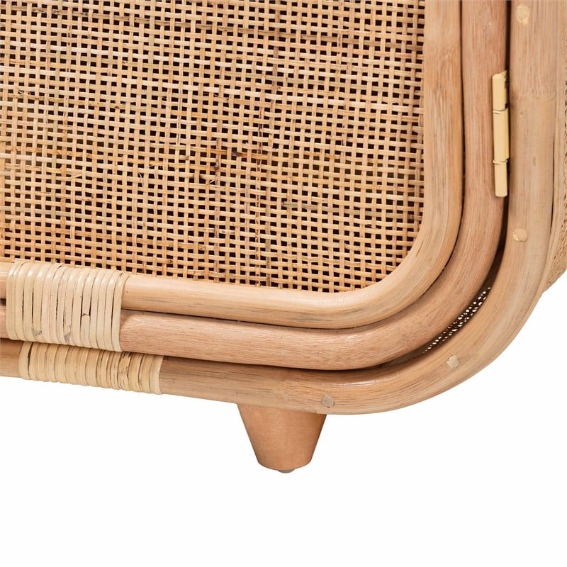 bali & pari Keita Bohemian Natural Rattan and Mahogany Wood Nightstand