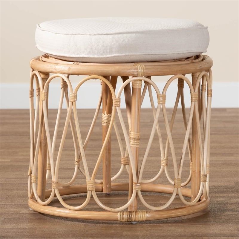 bali & pari Hachiro Bohemian Natural Rattan Ottoman Footstool