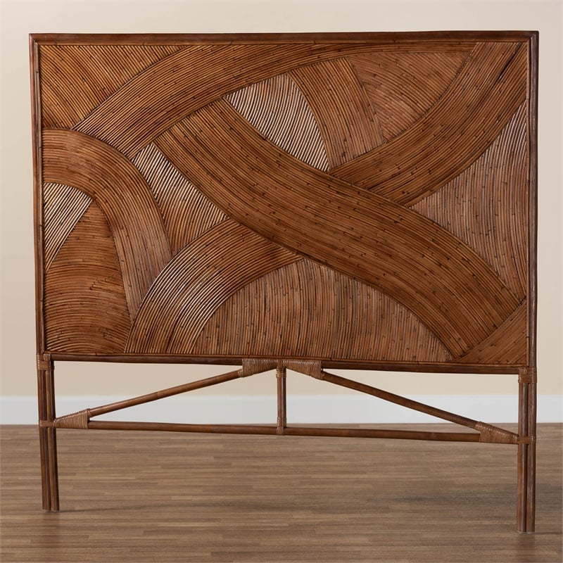 bali & pari Elettra Bohemian Dark Brown Rattan Queen Size Standalone Headboard