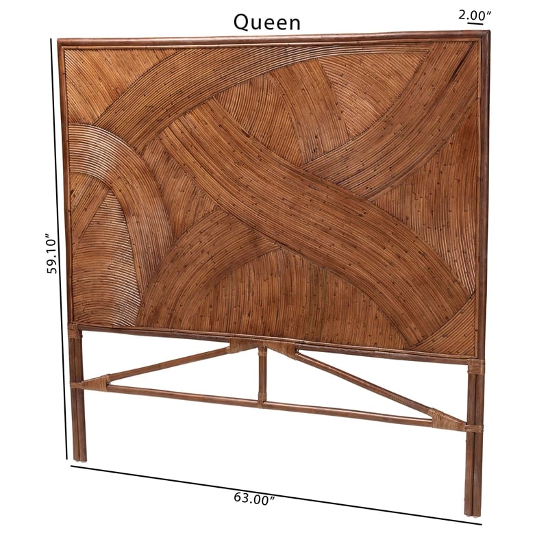 bali & pari Elettra Bohemian Dark Brown Rattan Queen Size Standalone Headboard