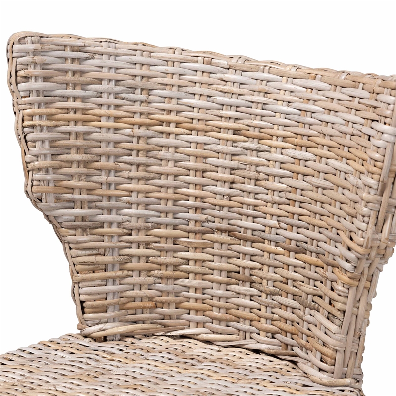 bali & pari Enver Bohemian Gray Kubu Rattan and Mahogany Wood Counter Stool