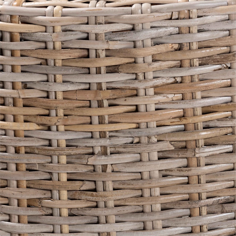 bali & pari Enver Bohemian Gray Kubu Rattan and Mahogany Wood Counter Stool