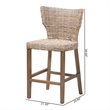 bali & pari Enver Bohemian Gray Kubu Rattan and Mahogany Wood Counter Stool