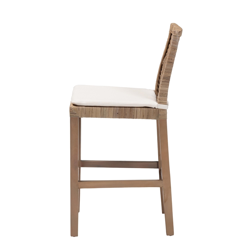 bali & pari Poltak Gray Natural Kubu Rattan and Mahogany Wood Counter Stool