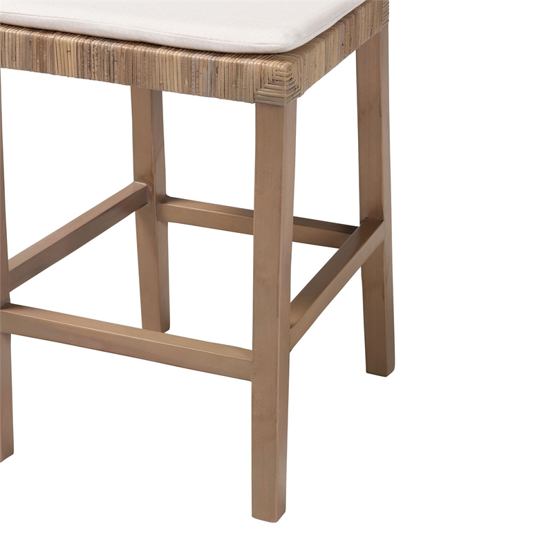 bali & pari Poltak Gray Natural Kubu Rattan and Mahogany Wood Counter Stool