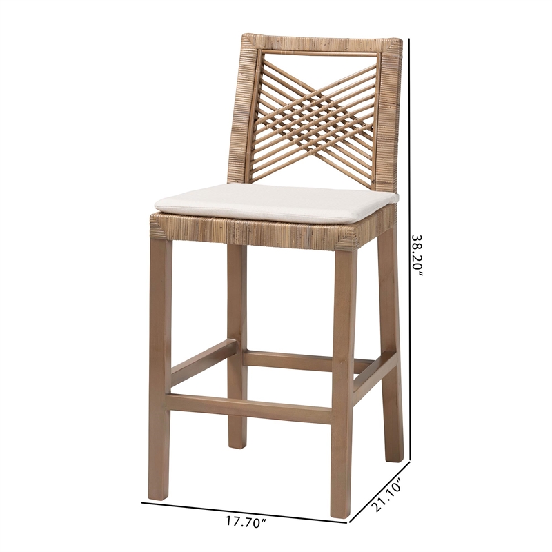 bali & pari Poltak Gray Natural Kubu Rattan and Mahogany Wood Counter Stool