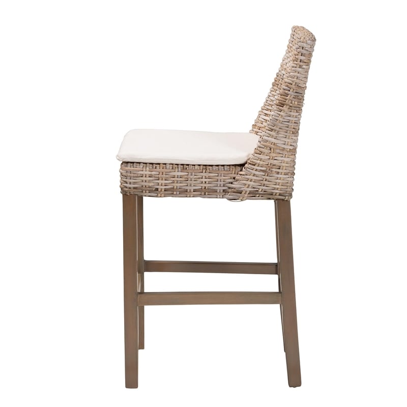 bali & pari Toby Gray Kubu Rattan and Rustic Taupe Mahogany Wood Counter Stool