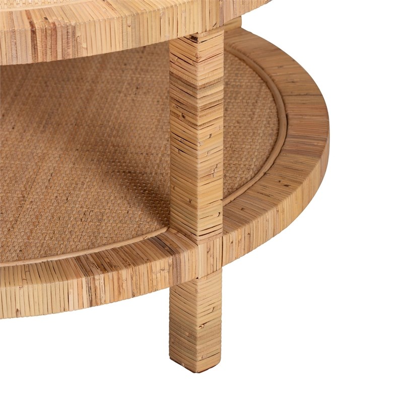 bali & pari Kalimantan Light Honey Rattan and Mahogany Wood Coffee Table