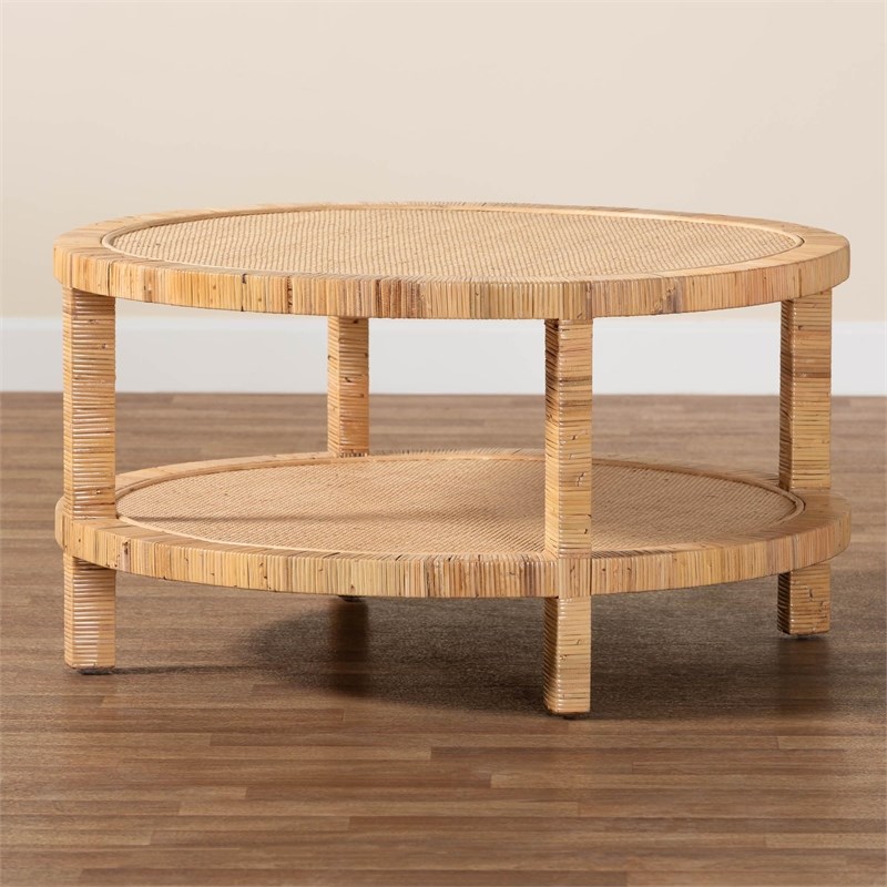 bali & pari Kalimantan Light Honey Rattan and Mahogany Wood Coffee Table