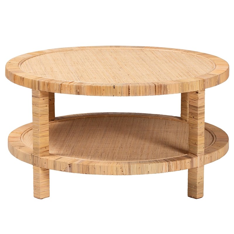 bali & pari Kalimantan Light Honey Rattan and Mahogany Wood Coffee Table
