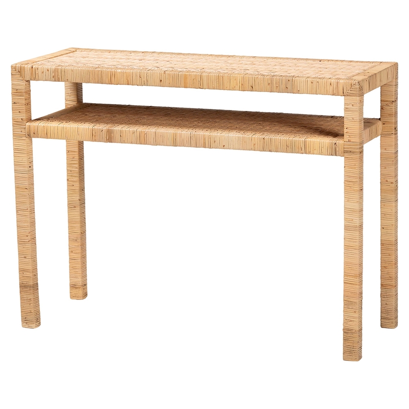 bali & pari Kalimantan Light Honey Rattan and Acacia Wood Console Table