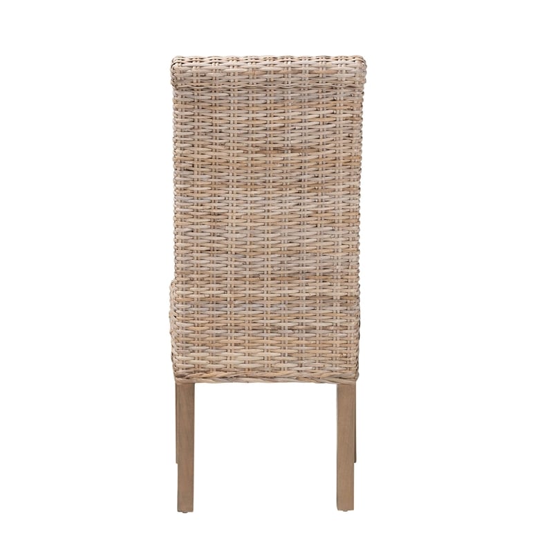 bali & pari Santiago Gray Natural Kubu Rattan and Mango Wood Dining Chair