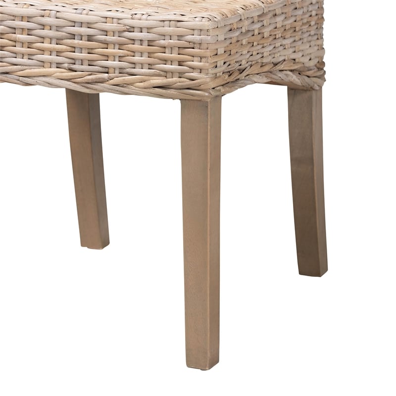 bali & pari Santiago Gray Natural Kubu Rattan and Mango Wood Dining Chair