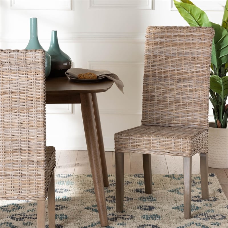 bali & pari Santiago Gray Natural Kubu Rattan and Mango Wood Dining Chair