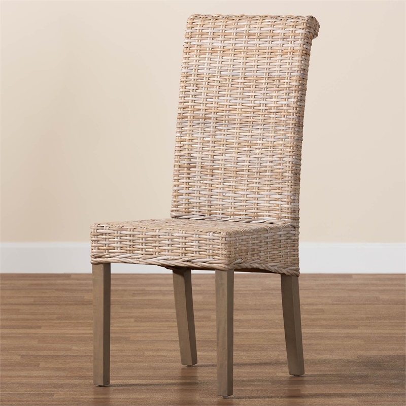 bali & pari Santiago Gray Natural Kubu Rattan and Mango Wood Dining Chair