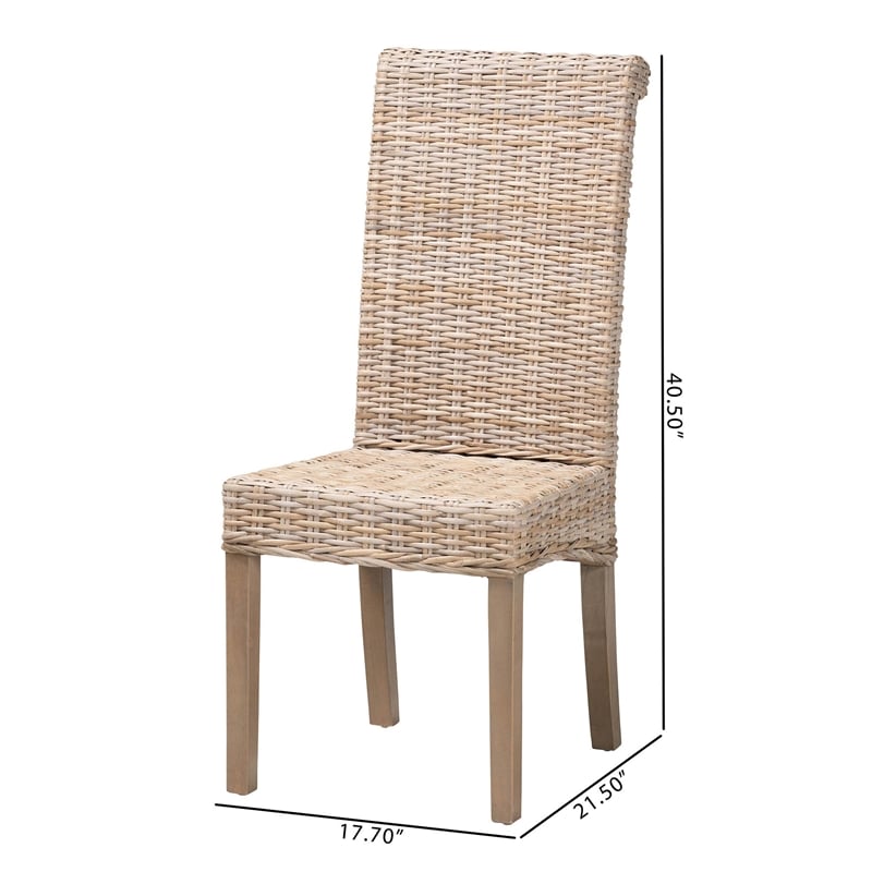 bali & pari Santiago Gray Natural Kubu Rattan and Mango Wood Dining Chair