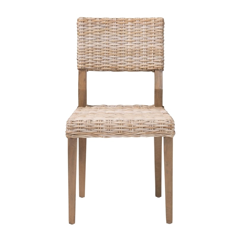 bali & pari Barossa Bohemian Gray Kubu Rattan and Mahogany Wood Dining Chair