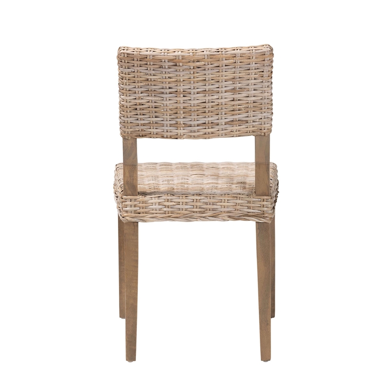 bali & pari Barossa Bohemian Gray Kubu Rattan and Mahogany Wood Dining Chair