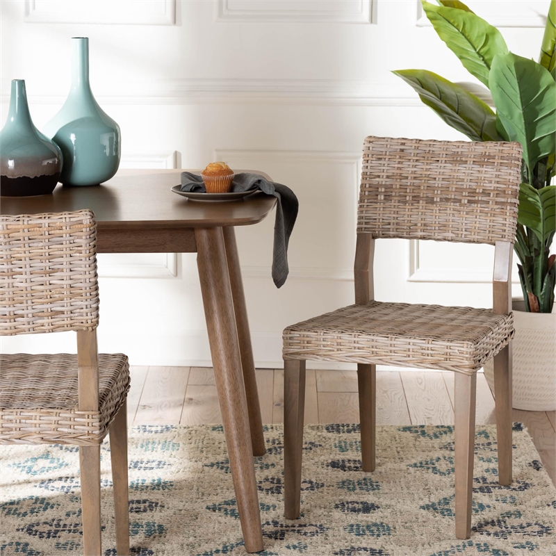 bali & pari Barossa Bohemian Gray Kubu Rattan and Mahogany Wood Dining Chair