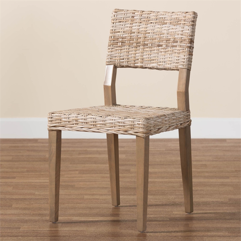 bali & pari Barossa Bohemian Gray Kubu Rattan and Mahogany Wood Dining Chair