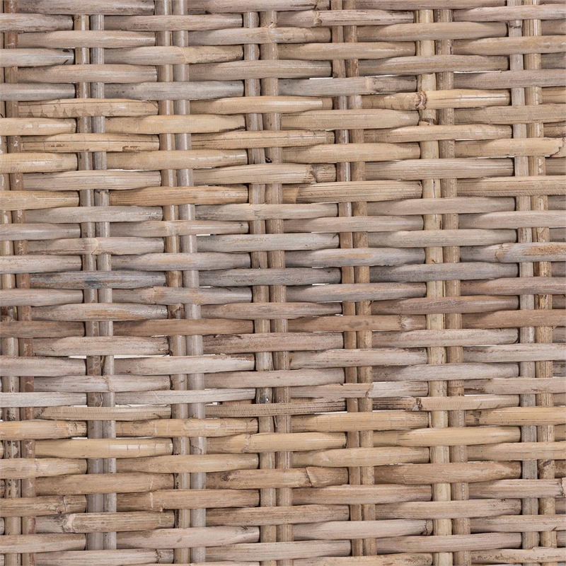 bali & pari Hayate Gray Kubu Rattan and Mahogany Wood Ottoman Footstool