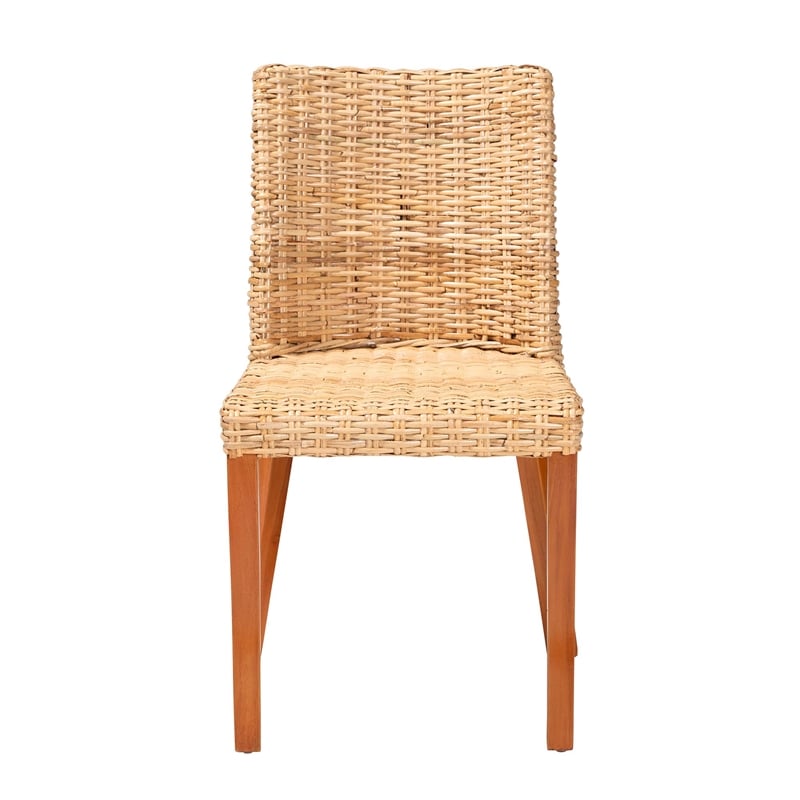 bali & pari Rowen Light Honey Kubu Rattan and Mahogany Wood Dining Chair