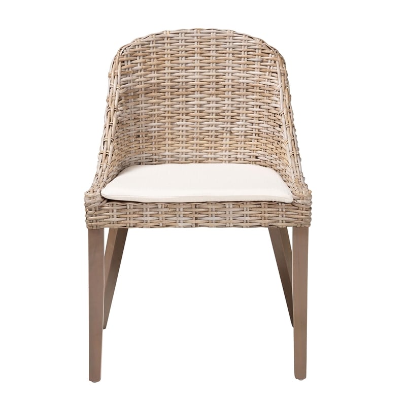 bali & pari Lara Bohemian Gray Kubu Rattan and Mahogany Wood Dining Chair