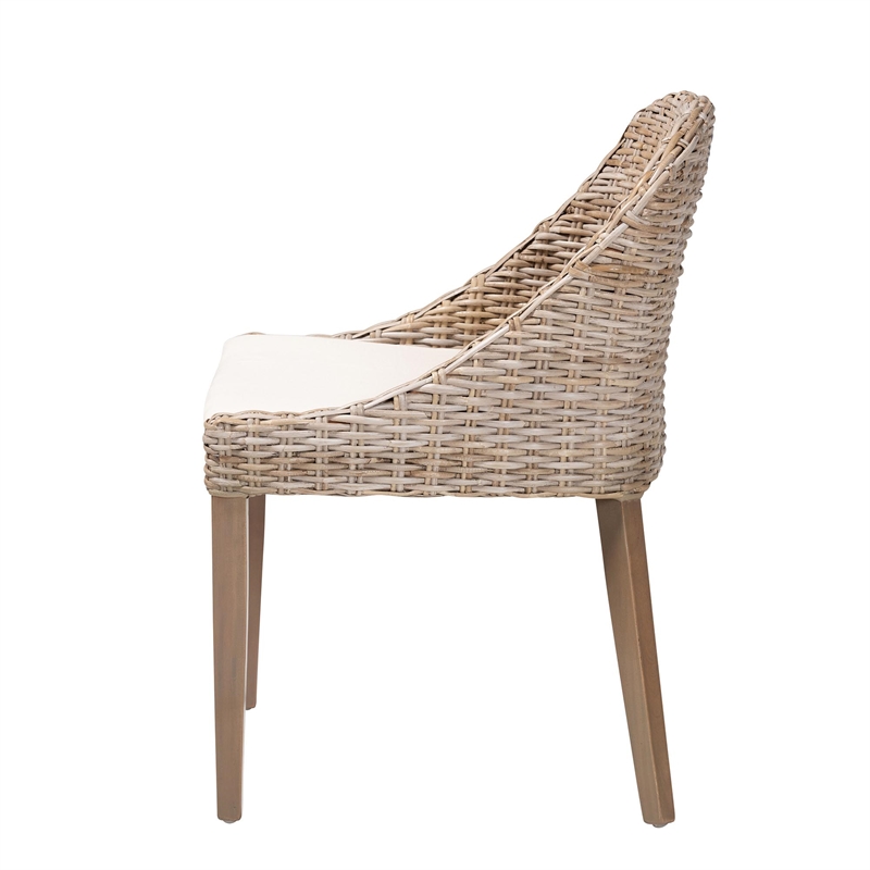 bali & pari Lara Bohemian Gray Kubu Rattan and Mahogany Wood Dining Chair