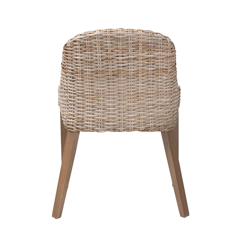 bali & pari Lara Bohemian Gray Kubu Rattan and Mahogany Wood Dining Chair