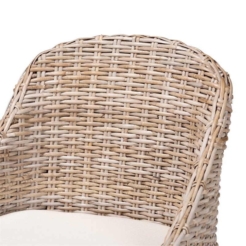 bali & pari Lara Bohemian Gray Kubu Rattan and Mahogany Wood Dining Chair