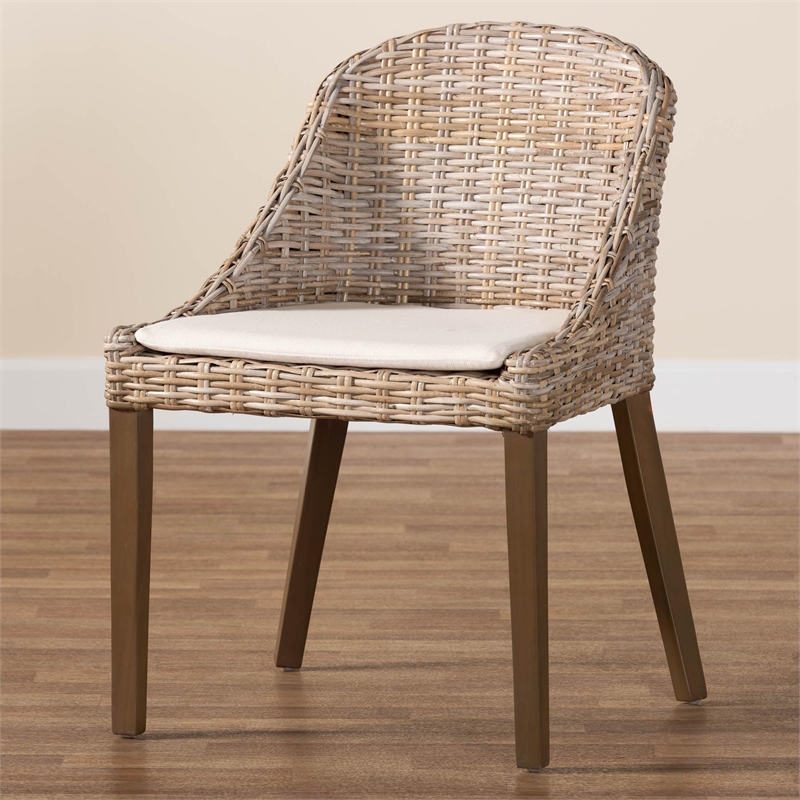 bali & pari Lara Bohemian Gray Kubu Rattan and Mahogany Wood Dining Chair