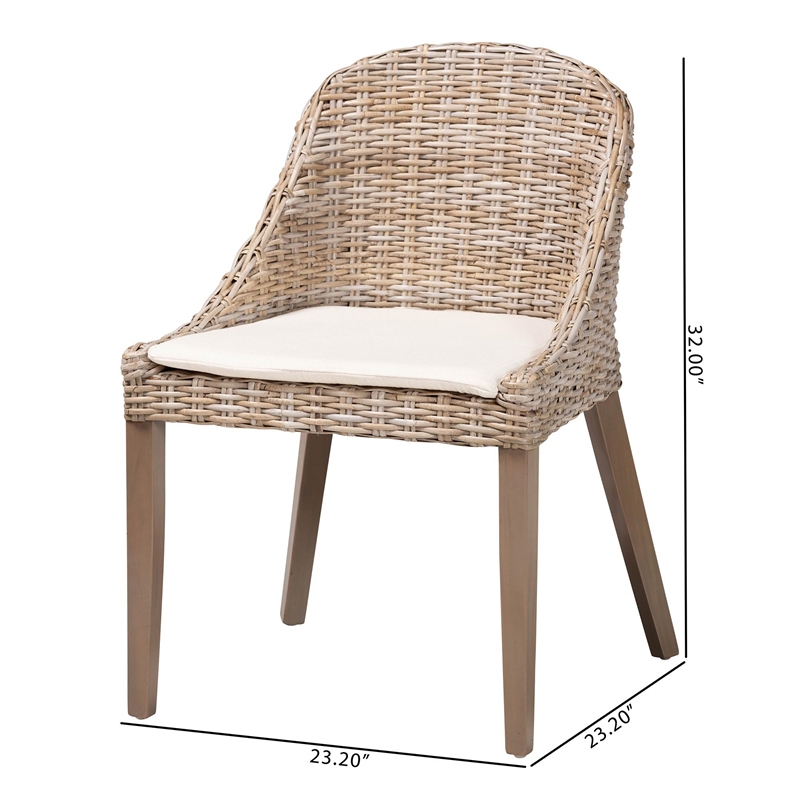 bali & pari Lara Bohemian Gray Kubu Rattan and Mahogany Wood Dining Chair