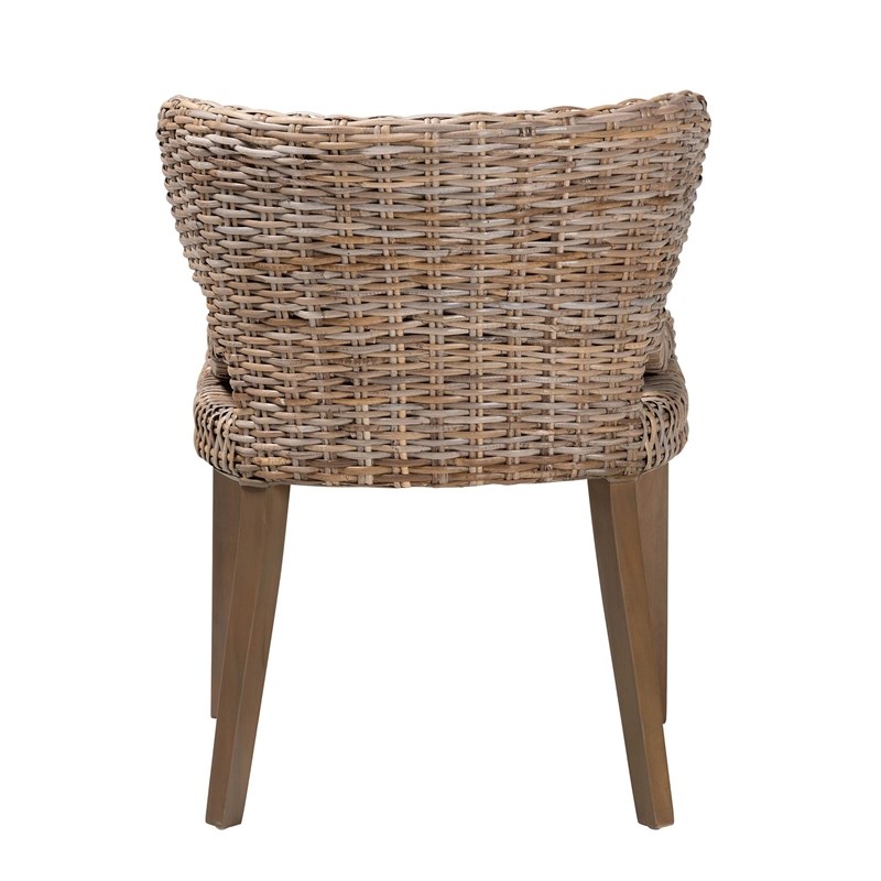 bali & pari Niesha Gray Natural Kubu Rattan and Mahogany Wood Dining Chair