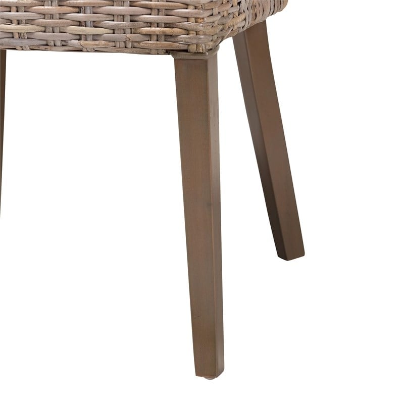 bali & pari Niesha Gray Natural Kubu Rattan and Mahogany Wood Dining Chair