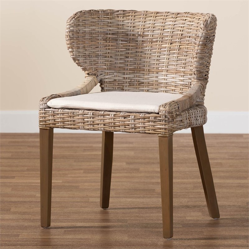 bali & pari Niesha Gray Natural Kubu Rattan and Mahogany Wood Dining Chair