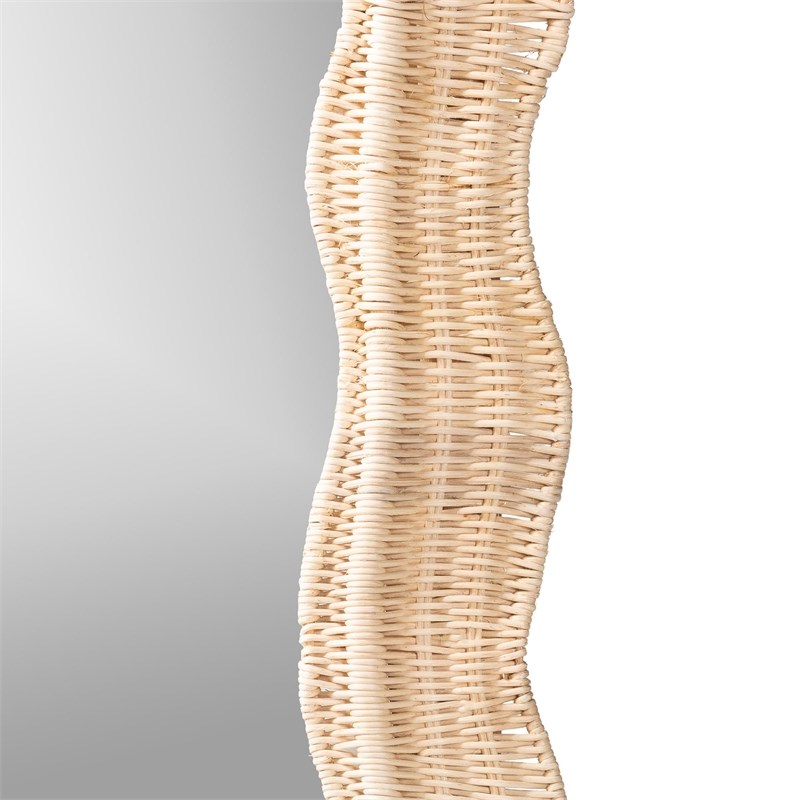 bali & pari Hasana Bohemian Natural Scallop Rattan Accent Wall Mirror